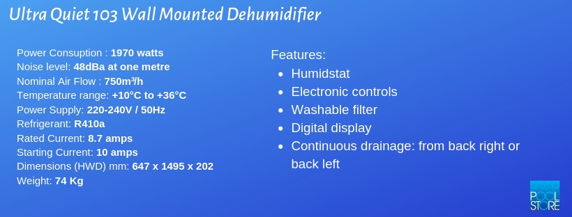 Meaco Wall Ultra Quiet 103 Wall Mounted Dehumidifier Specifications